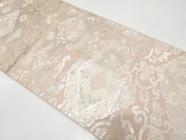 JAPANESE KIMONO / ANTIQUE FUKURO OBI / SILK / WOVEN FLORAL ARABESQUE